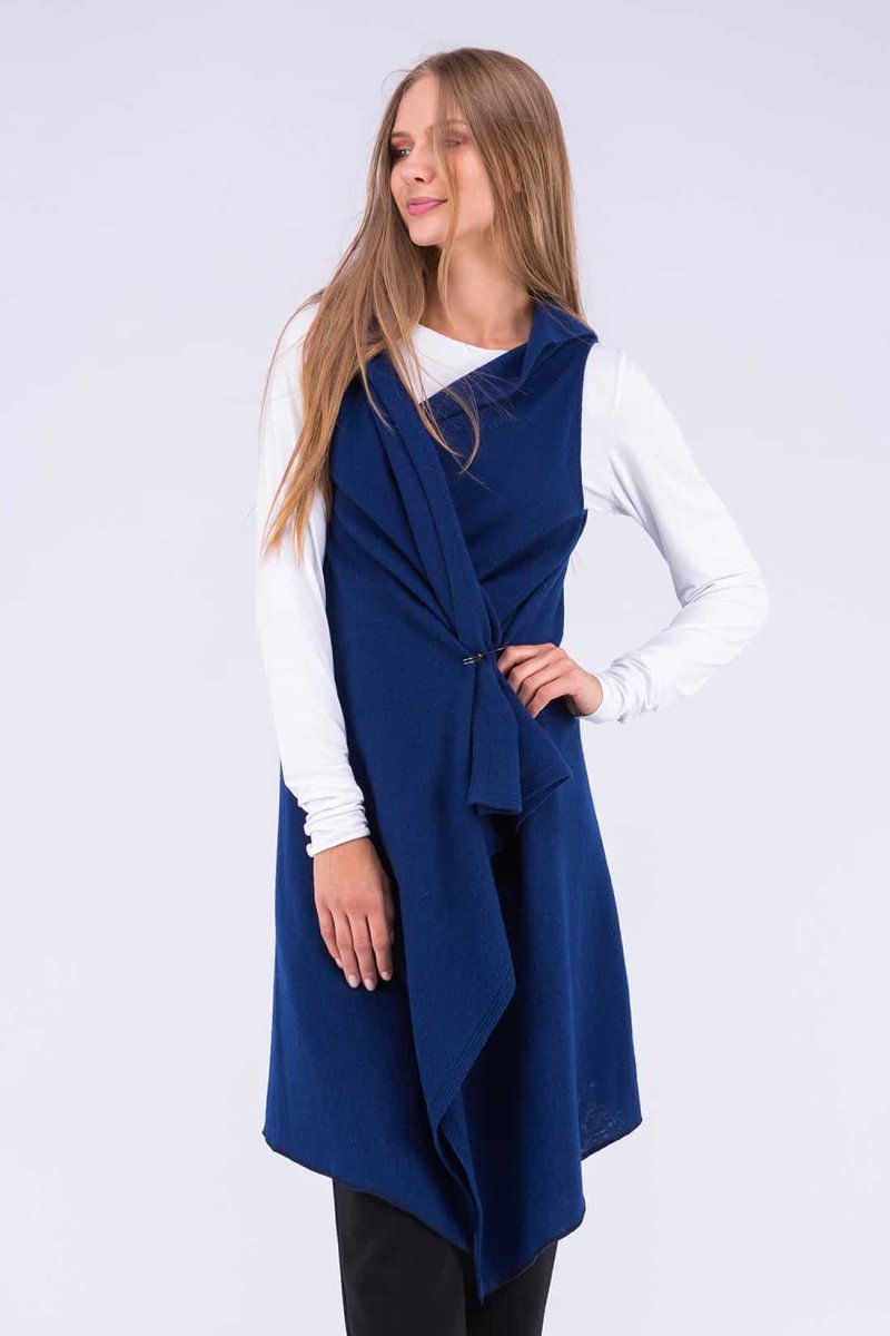 Navy blue long wool cardigan for women NUUK – Image 3
