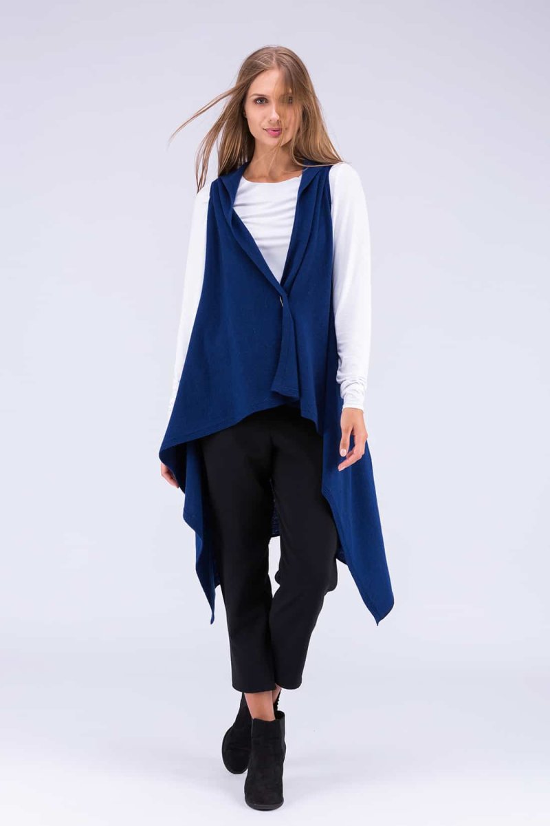 Navy blue long wool cardigan for women NUUK – Image 4