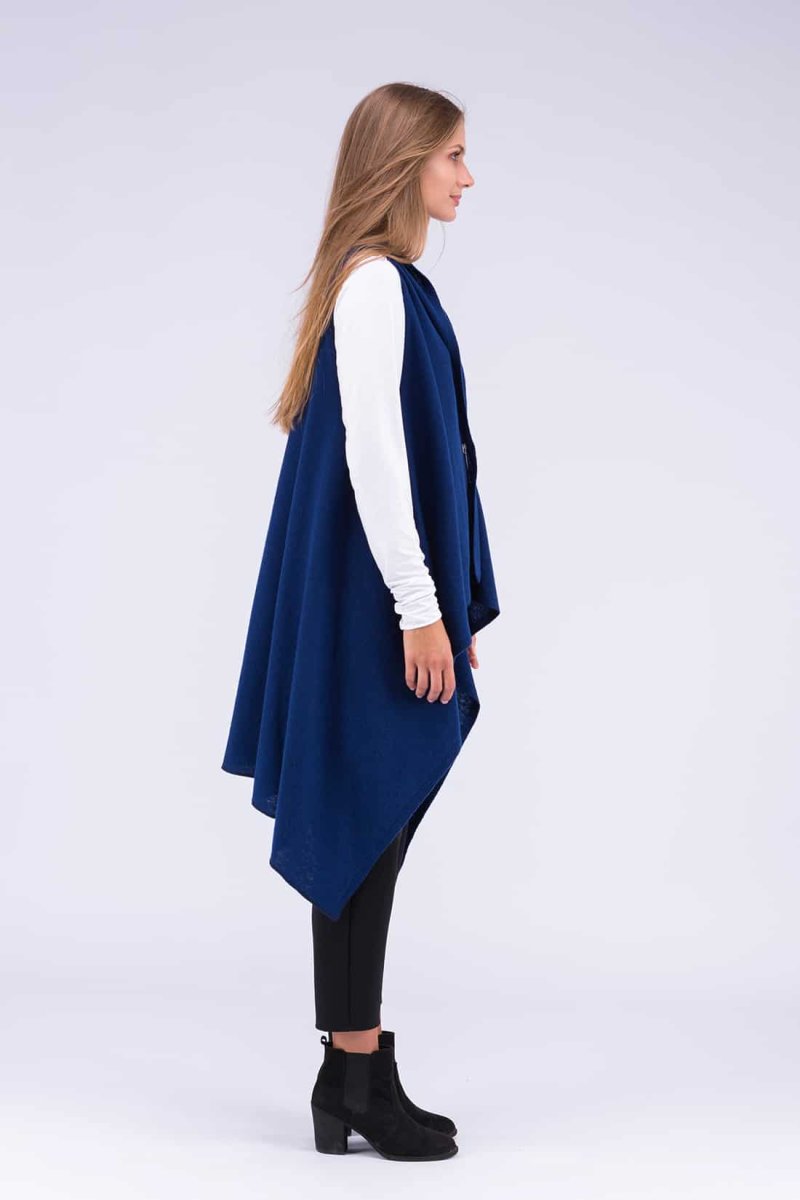 Navy blue long wool cardigan for women NUUK – Image 5