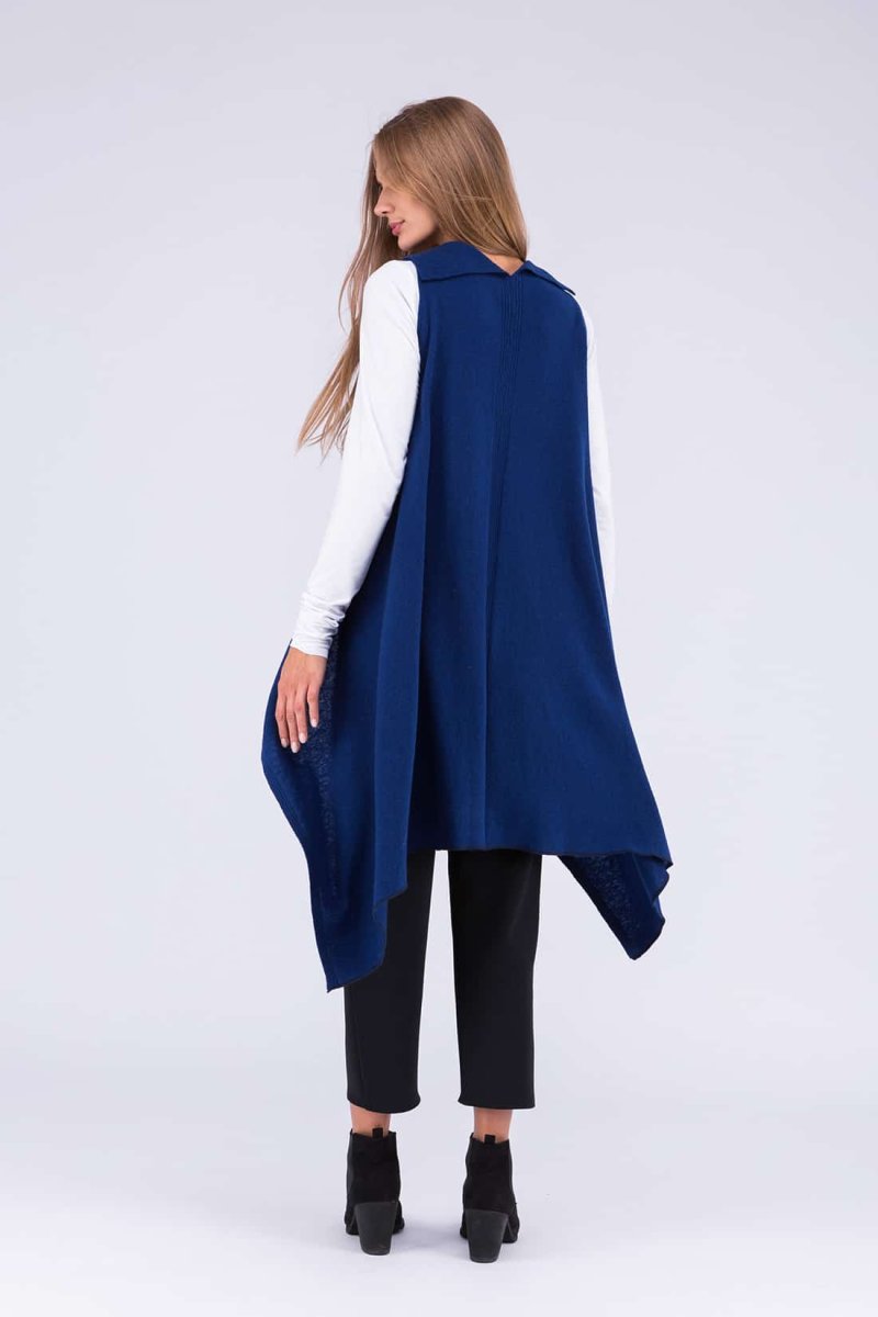 Navy blue long wool cardigan for women NUUK – Image 6
