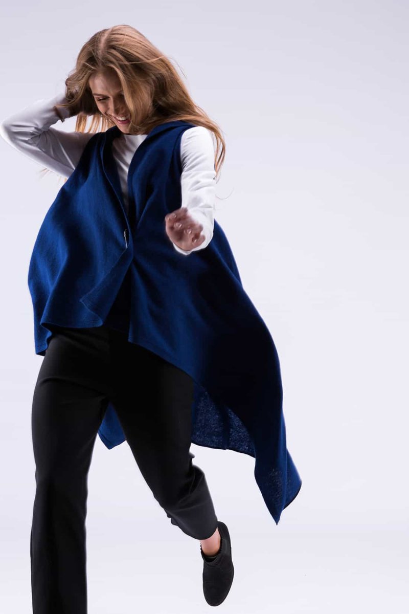 Navy blue long wool cardigan for women NUUK – Image 7