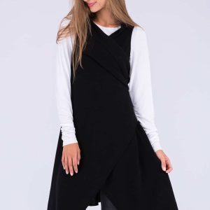 Black long wool cardigan for women NUUK