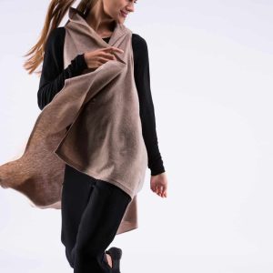 Gilet beige long en laine pour femme NUUK