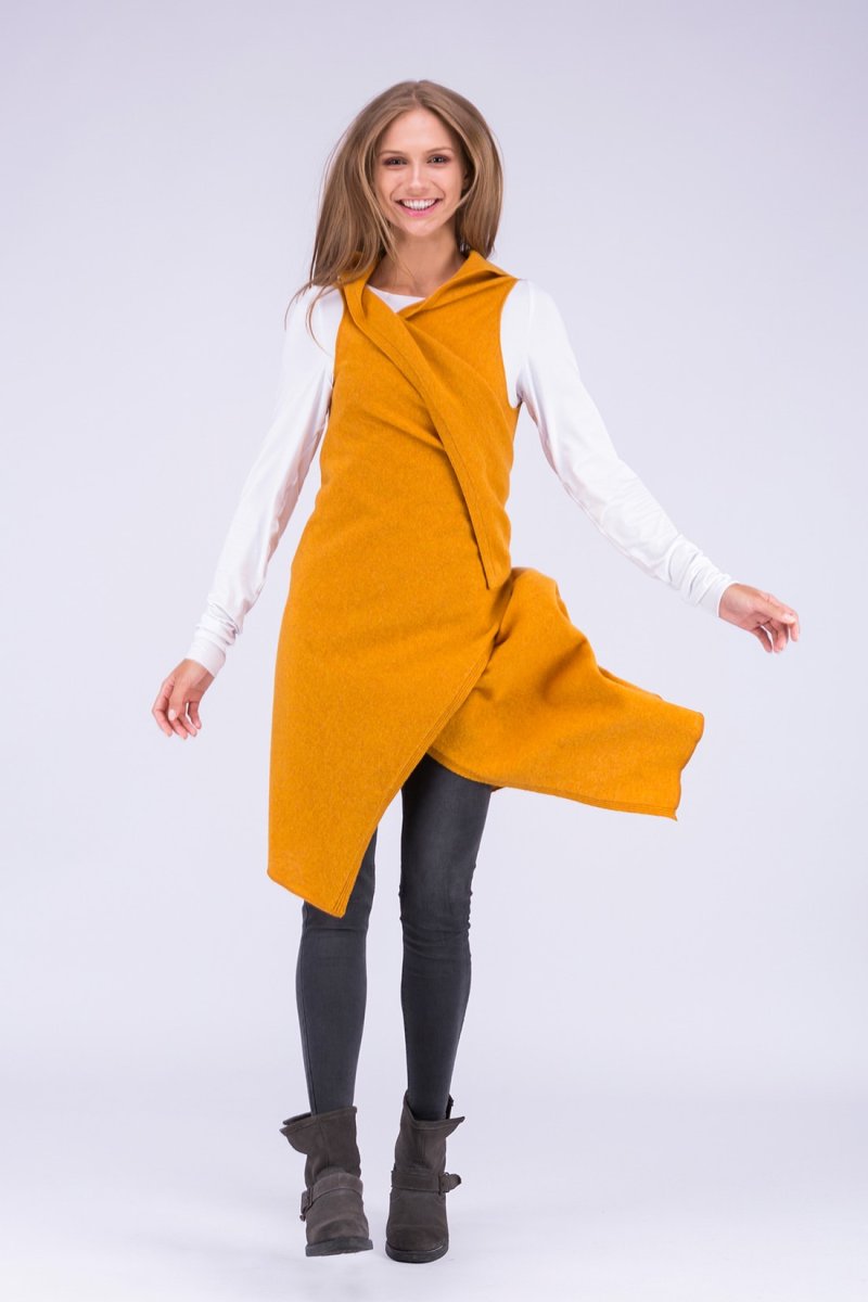 Yellow long wool cardigan for women NUUK – Image 3