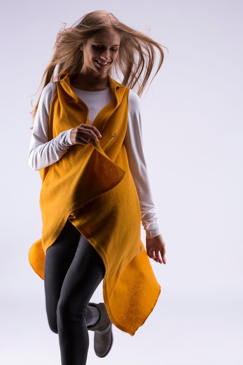 Yellow long wool cardigan for women NUUK – Image 4