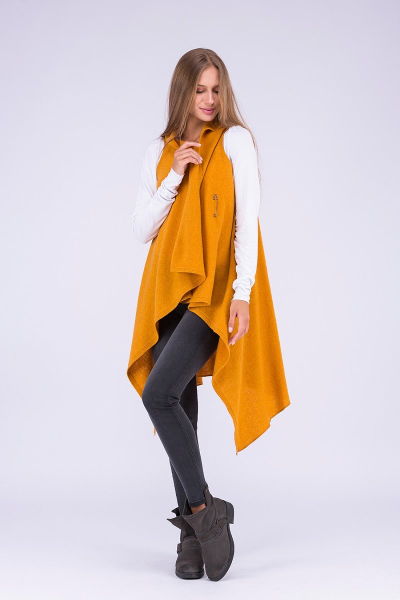 Yellow long wool cardigan for women NUUK – Image 5
