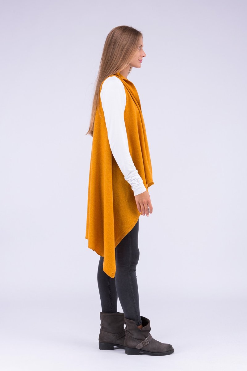 Yellow long wool cardigan for women NUUK – Image 6