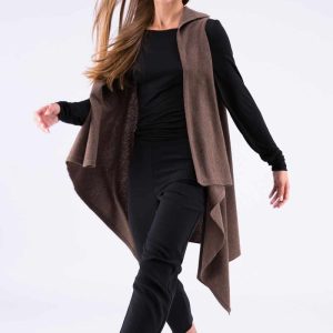Brown long wool cardigan for women NUUK