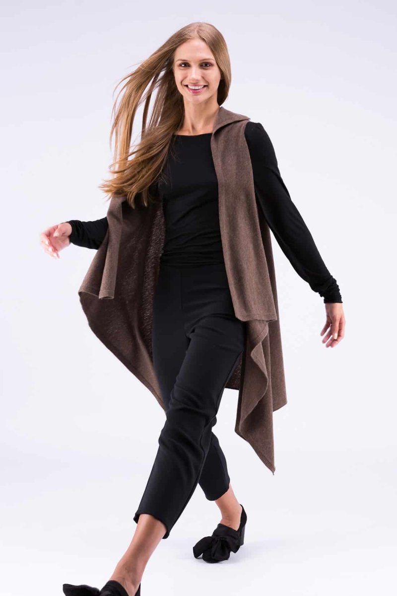 Brown long wool cardigan for women NUUK