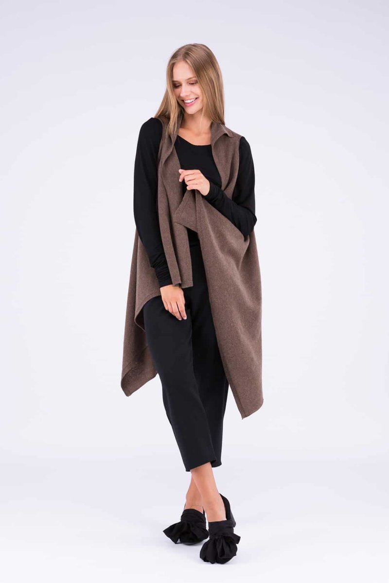 Brown long wool cardigan for women NUUK – Image 3