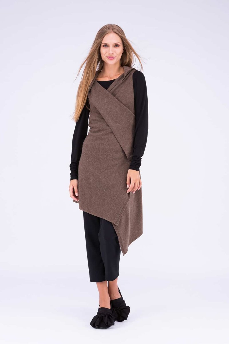 Brown long wool cardigan for women NUUK – Image 6