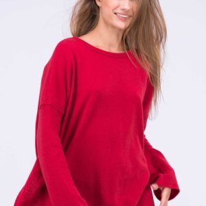 Coral red oversized large wool sweater for women ALASKA