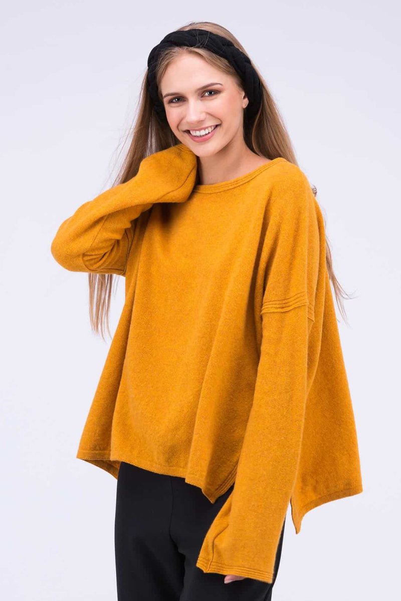 Pull jaune oversize large pour femme en laine ALASKA – Image 2