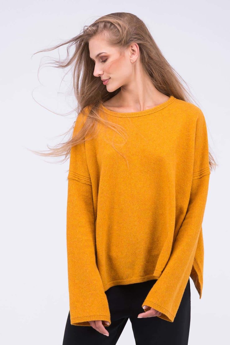 Pull jaune oversize large pour femme en laine ALASKA – Image 3