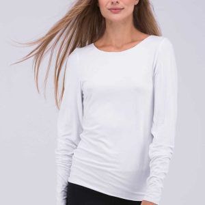 White long-sleeved T-shirt in viscose jersey for women TAYGA