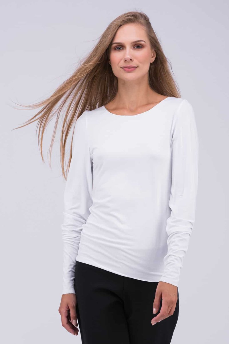 White long-sleeved T-shirt in viscose jersey for women TAYGA – Image 2