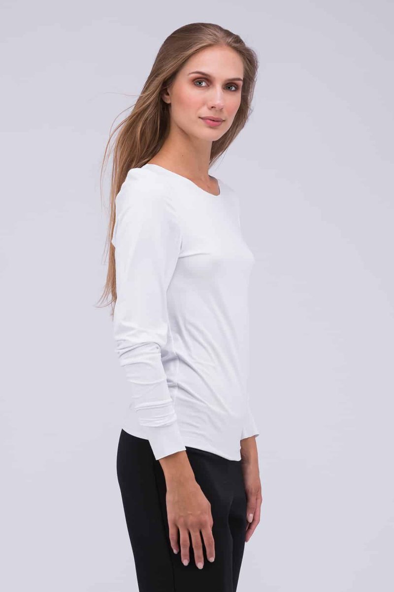 White long-sleeved T-shirt in viscose jersey for women TAYGA – Image 3