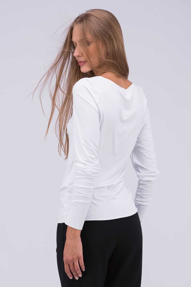 White long-sleeved T-shirt in viscose jersey for women TAYGA – Image 4
