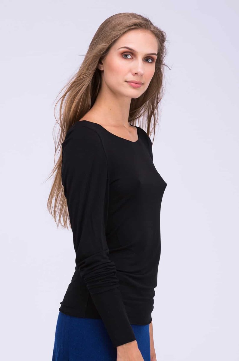 Black long-sleeved T-shirt in viscose jersey for women TAYGA – Image 3