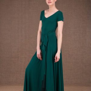 Emerald green long viscose jersey skirt BLIZZAIR