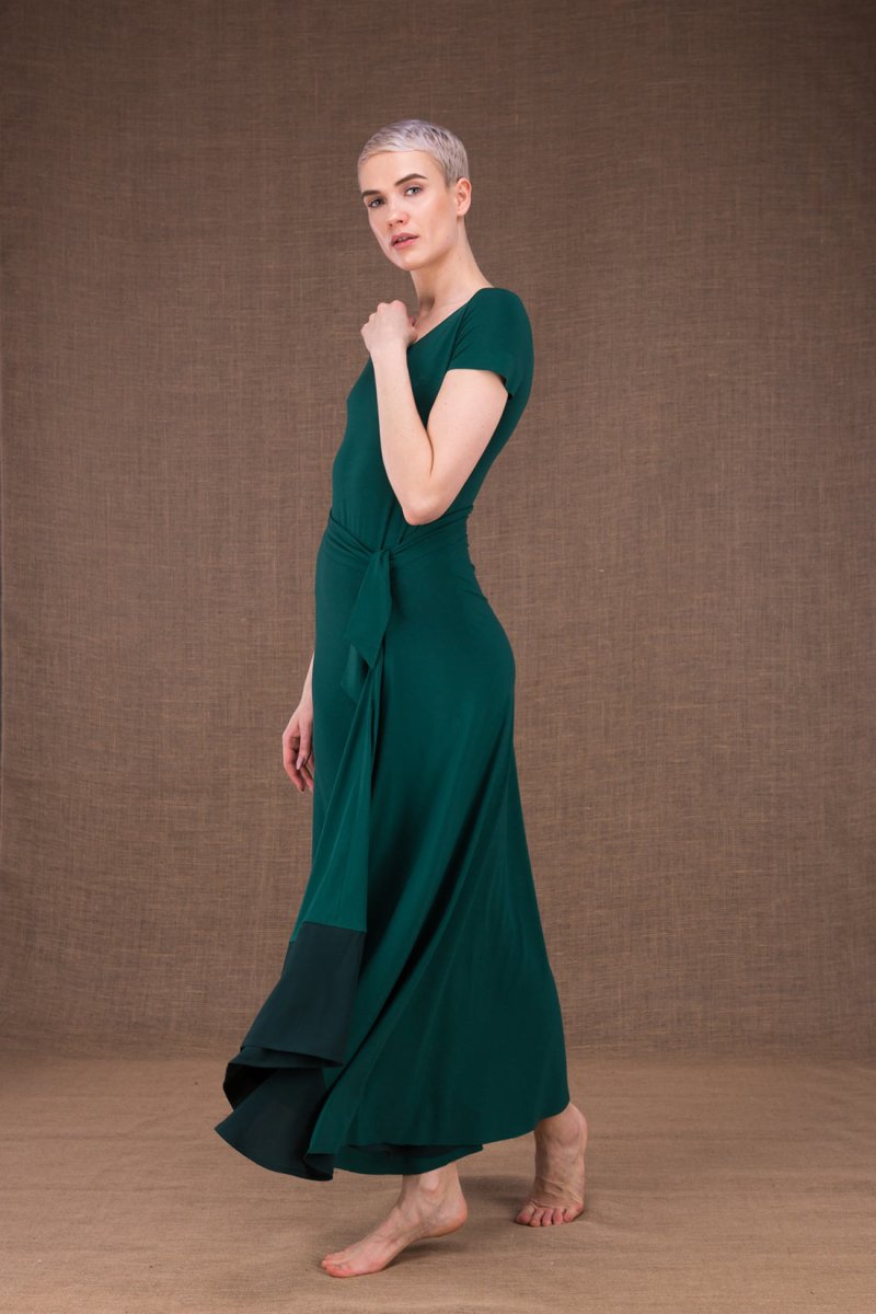 Emerald green long viscose jersey skirt BLIZZAIR – Image 3