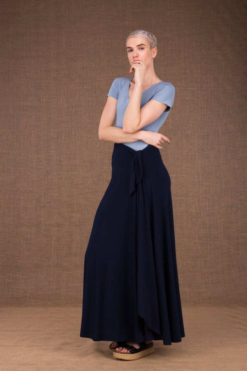 Navy blue long viscose jersey skirt BLIZZAIR