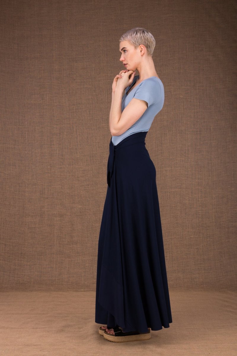Navy blue long viscose jersey skirt BLIZZAIR – Image 3