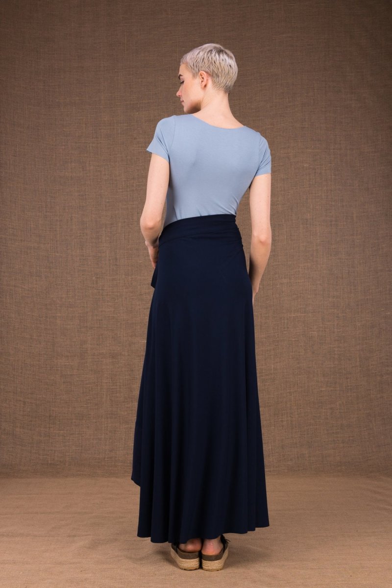Navy blue long viscose jersey skirt BLIZZAIR – Image 4