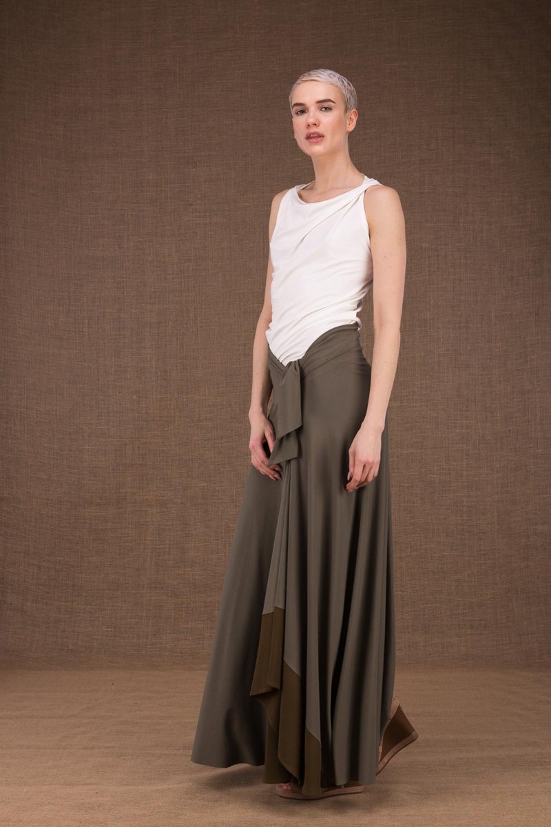 Khaki long viscose jersey skirt BLIZZAIR