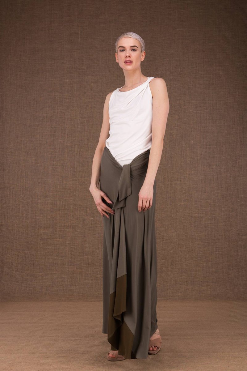 Khaki long viscose jersey skirt BLIZZAIR – Image 3