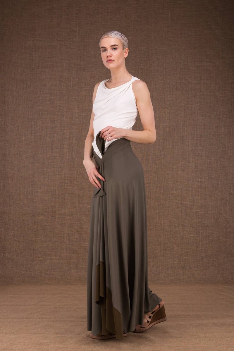Khaki long viscose jersey skirt BLIZZAIR – Image 4