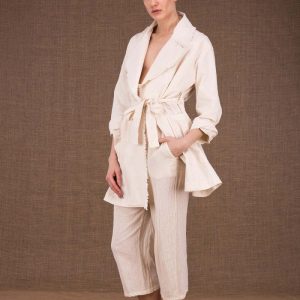 Off white organic cotton saharan jacket for women BO
