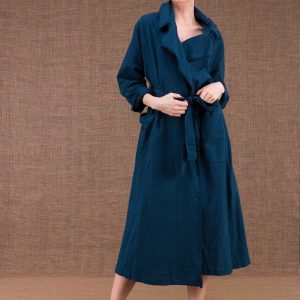 Manteau-trench bleu canard pour femme en coton bio BOGART