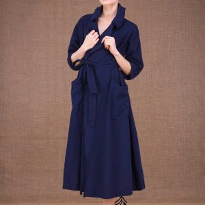 Navy blue organic cotton trench coat for women BOGART