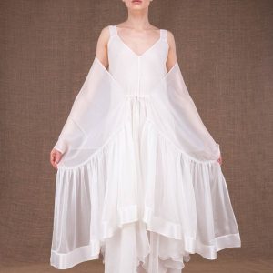 Châle tunique blanc en soie BORA