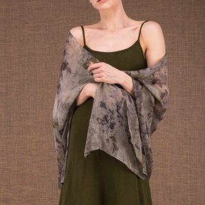 Grey printed chiffon silk shawl BRYZA