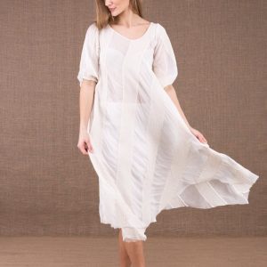 Robe blanche mi-longue évasée en soie et coton bio CATALPA