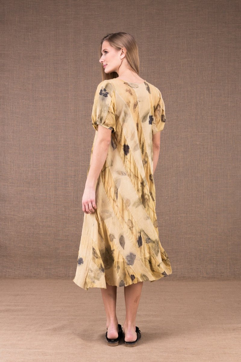 Beige midi flared printed organic cotton and silk dress CATALPA – Image 4
