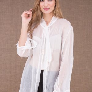 White silk chiffon blouse for women COLOMBE