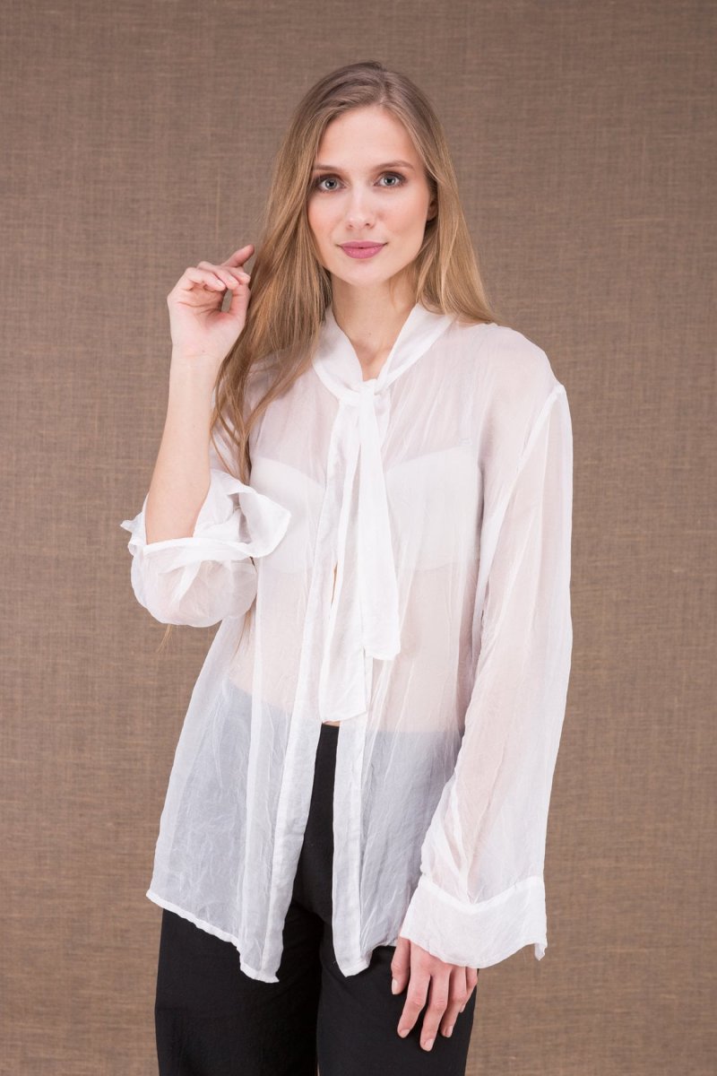White silk chiffon blouse for women COLOMBE