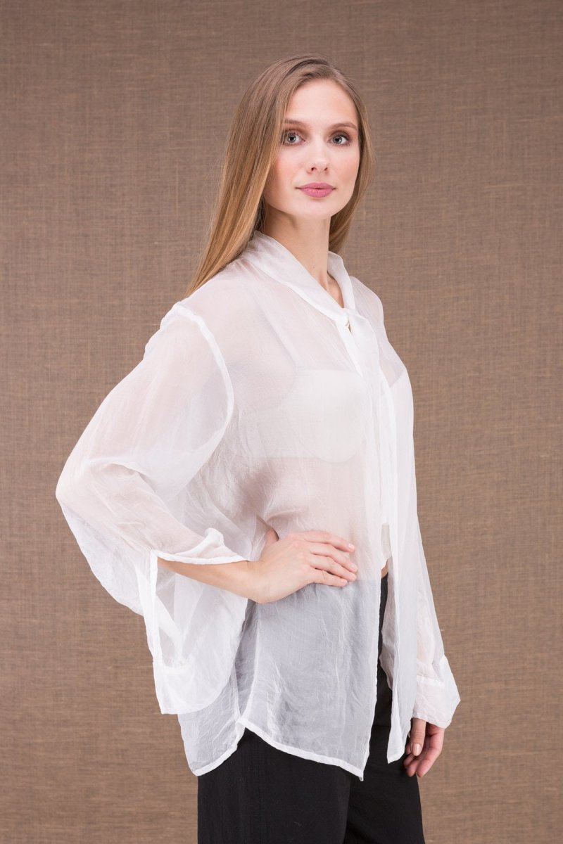 White silk chiffon blouse for women COLOMBE – Image 3