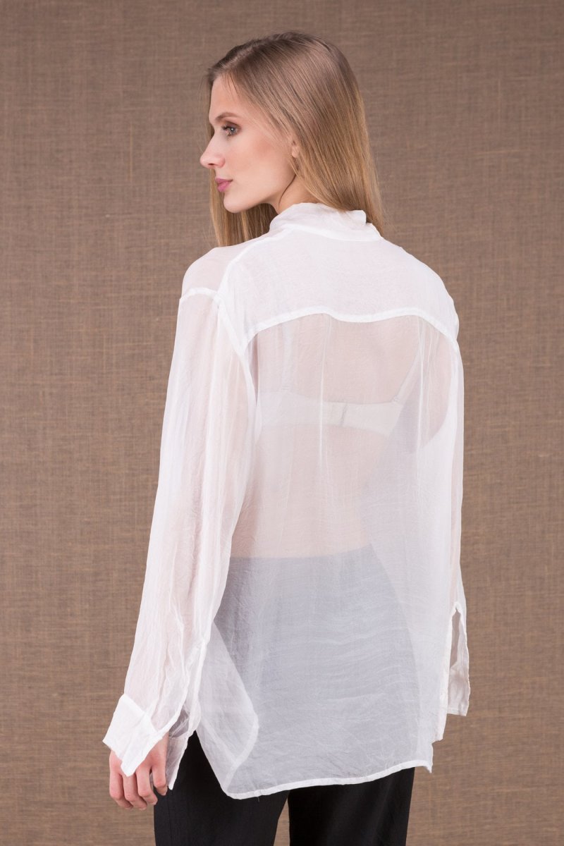 White silk chiffon blouse for women COLOMBE – Image 4