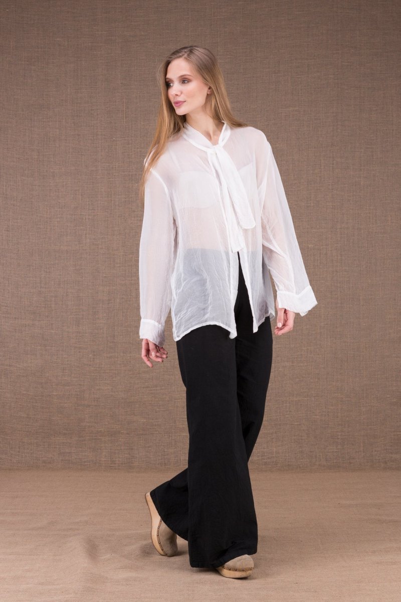 White silk chiffon blouse for women COLOMBE – Image 5