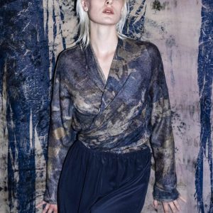 Cardigan bleu pour femme en cachemire imprimé LAS