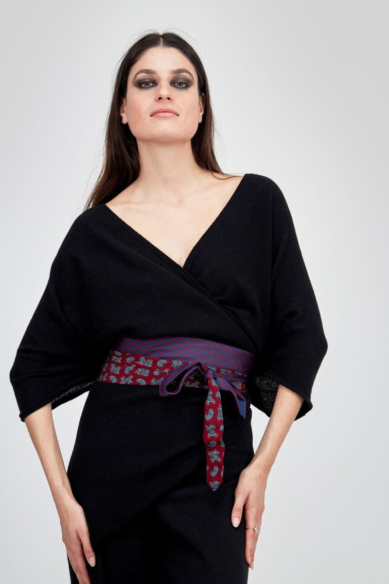 Ceinture en tissu bordeaux et bleu pour femme OBI-23 – Image 3