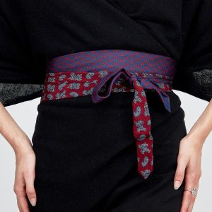 Ceinture en tissu bordeaux et bleu pour femme OBI-23