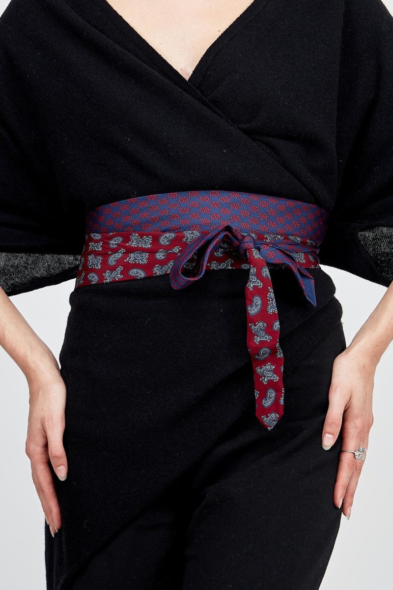 Ceinture en tissu bordeaux et bleu pour femme OBI-23
