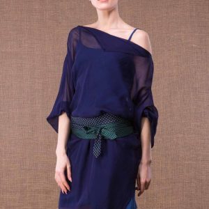 Green and navy blue fabric belt for women OBI-1