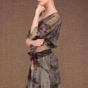 Brown and beige fabric belt for women OBI-4