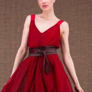 Burgundy and grey fabric belt for women OBI-6